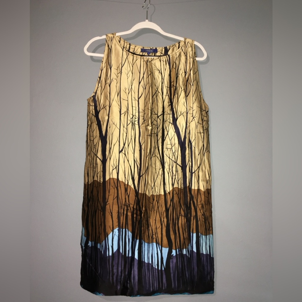 🪵 LORICK faux-wrap sleeveless silk shift dress, 4 — EUC